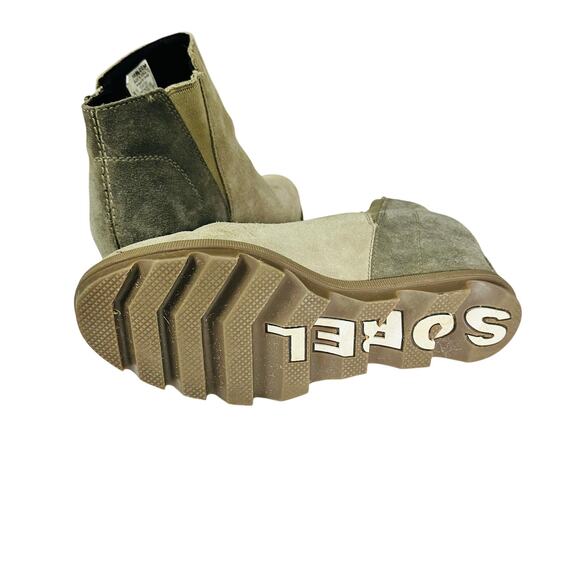 Sorel Joan of Arctic Sage Green Two Tone Suede Wedge Zip Ankle Boots Size 8 - Picture 3 of 6